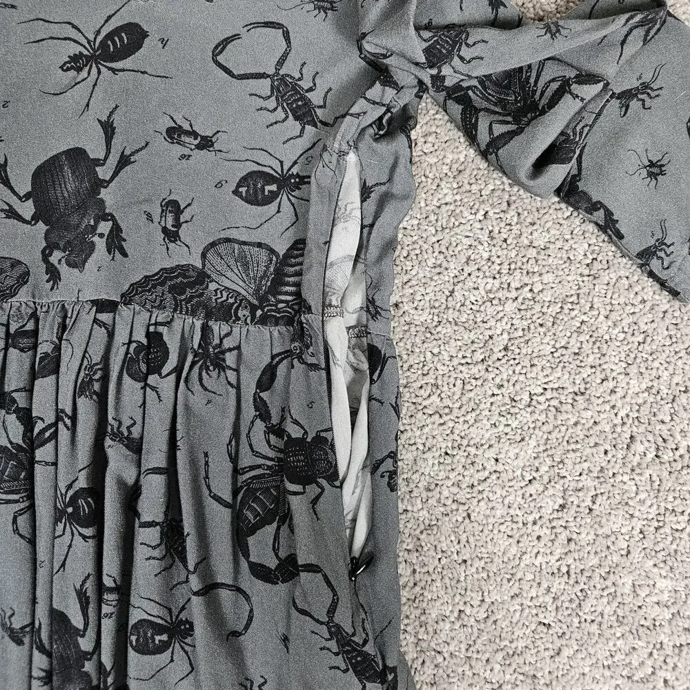 Disturbia Dress Womens 2 Gray Parasite Smock Mini Insects AOP Goth Feminine - Picture 11 of 16